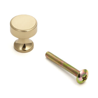 Hoogwaardig messing meubelknophandvat, afwerking: glanzend gepolijst, 16 mm (0,7") KHE111-16PB. Messing handvatknop voor lade, meubeldeur, keukenkast, kantoorkast en nog veel meer, door Sugatsune / LAMP® (Japan)