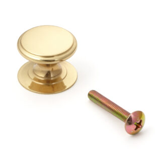 Hoogwaardig messing meubelknophandvat, afwerking: glanzend gepolijst, 22 mm (0,9") SY-22M. Messing handvatknop voor lade, meubeldeur, keukenkast, kantoorkast en nog veel meer, door Sugatsune / LAMP® (Japan)