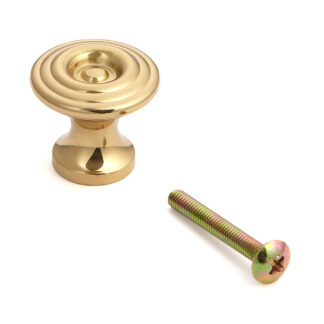 Hoogwaardige messing meubelknopgreep, oppervlak: glanzend gepolijst, 25 mm (1") KHE103-25PB. Messing handvatknop voor lade, meubeldeur, keukenkast, kantoorkast en nog veel meer, door Sugatsune / LAMP® (Japan)