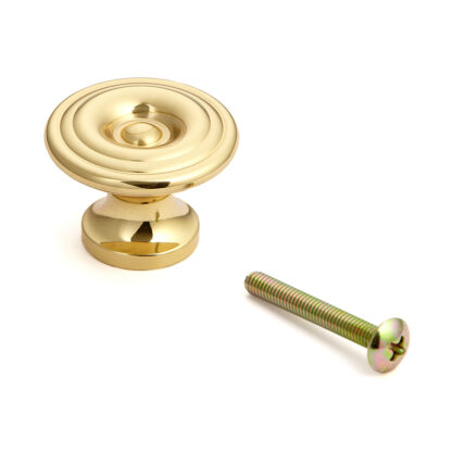 Hoogwaardig messing meubelknophandvat, afwerking: glanzend gepolijst, 31 mm (1,3") KHE103-32PB. Messing handvatknop voor lade, meubeldeur, keukenkast, kantoorkast en nog veel meer, door Sugatsune / LAMP® (Japan)