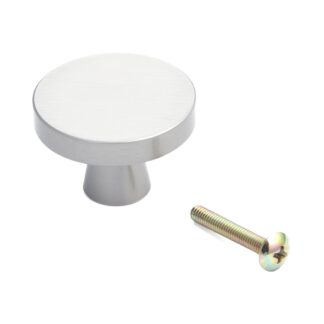 Hoogwaardige meubelknopgreep van messing, afwerking: vernikkeld, satijnmat, 36 mm (1,5") TS-36. Messing handvatknop voor lade, meubeldeur, keukenkast, kantoorkast en nog veel meer, door Sugatsune / LAMP® (Japan)