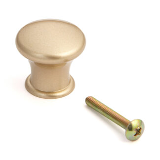 Hoogwaardige meubelknopgreep van robuust aluminiumlegering, oppervlak: goudkleurig, satijnmat, 28 mm (1,2") KK-T28SSG. Handgreepknop KK-T28SSG voor lade, meubeldeur, keukenkast, kantoorkast en nog veel meer, van Sugatsune / LAMP® (Japan)