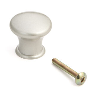 Hoogwaardige meubelknopgreep gemaakt van robuuste aluminiumlegering, oppervlak: vernikkeld, satijnmat, 28 mm (1,2") KK-T28SNI. Handgreepknop KK-T28SNI voor lade, meubeldeur, keukenkastje, kantoorkast en nog veel meer, van Sugatsune / LAMP® (Japan)