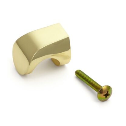 Hoogwaardige blokknop van zinklegering, afwerking: messing, glanzend gepolijst, 21 mm (0,9") MKZ-21PB. Zinklegering handvatknop voor lade, meubeldeur, keukenkast, kantoorkast en nog veel meer, door Sugatsune / LAMP® (Japan)