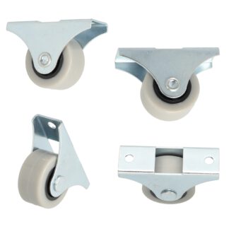 4 meubelwielen, gemaakt van robuust polyurethaan, oppervlak: grijs, 32 mm (1.3"), 08.06.042. Rollenset voor dressoir onder het bed, speelgoeddoos, doos, doos, apparaten, meubels en nog veel meer, door SISO Denemarken