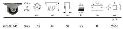 4 meubelwielen, gemaakt van robuust polyurethaan, oppervlak: grijs, 32 mm (1.3"), 08.06.042. Rollenset voor dressoir onder het bed, speelgoeddoos, doos, doos, apparaten, meubels en nog veel meer, door SISO Denemarken - Afbeelding 3