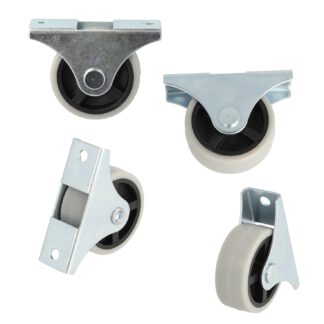 4 meubelwielen, gemaakt van robuust polyurethaan, oppervlak: grijs, 40 mm (1.6"), 08.06.044-0. Rollenset voor ladekast onder bed, speelgoedkist, doos, doos, apparaten, meubels en nog veel meer, van SISO Denmark