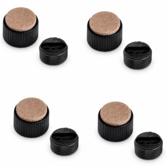 4 stevige meubelverstellers, laadvermogen: 600 kg (1323 lbs), oppervlak: zwart, ⌀25 mm (63/64"), versie: met vilten pad, B573-25-BK. Verstelbare basis voor meubels, tafel, kast, tafelpoten en nog veel meer, door Kojima (Japan)