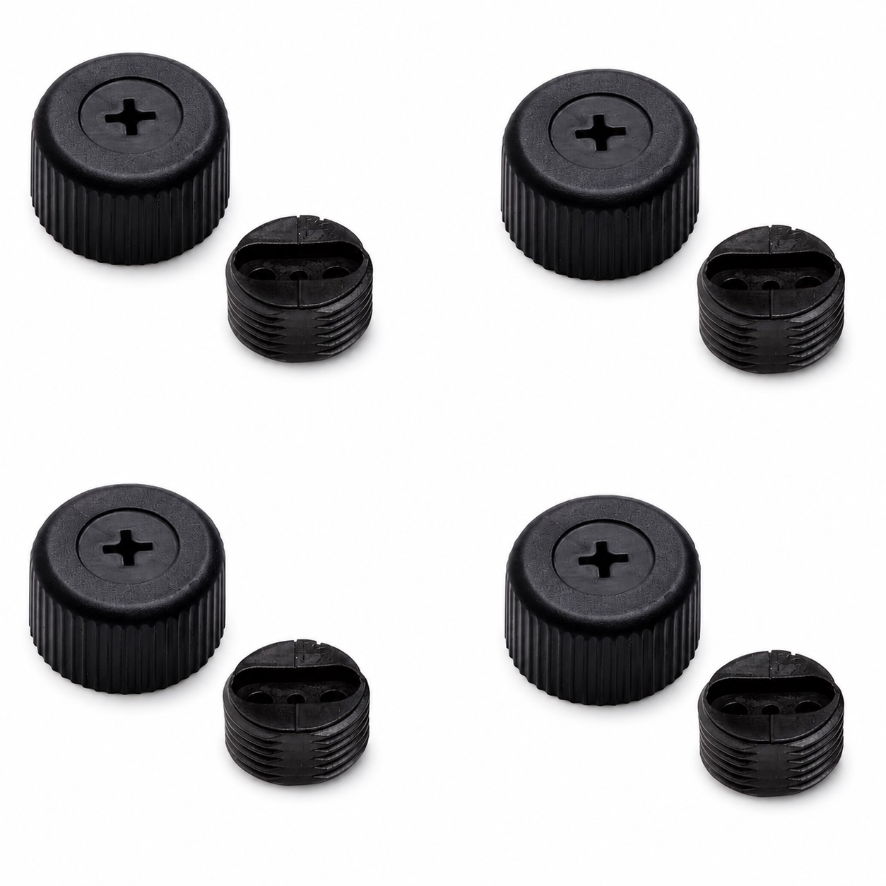 4 stuks, robuuste meubeladjuster, B572-25-BL, diameter: ⌀25 mm, door Kojima, laadvermogen: 600 kg (1323 lbs), zwart, versie: met Phillips-aansluiting voor schroevendraaier. Productafbeelding