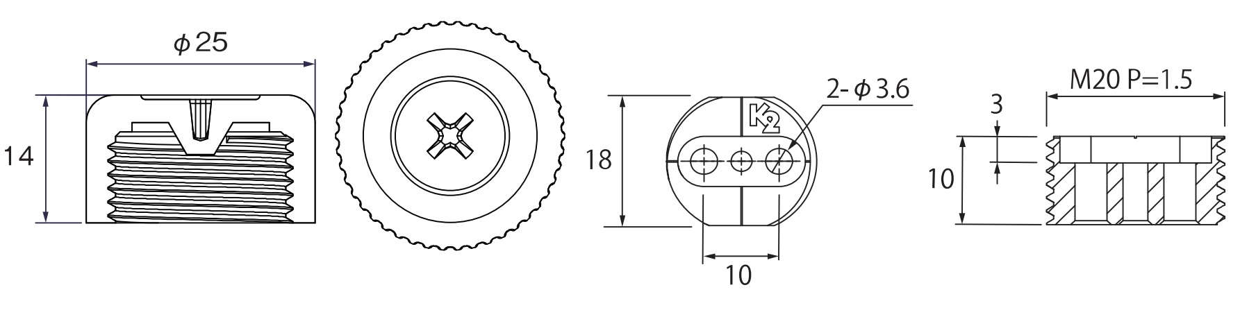 4 stevige meubelversteller, laadvermogen: 600 kg, oppervlak: wit, ⌀25 mm (63/64"), versie: met kruisschroevenprop voor schroevendraaier, B572-25-WH. Verstelbare voet voor meubels en nog veel meer, door Kojima (Japan) - Afbeelding 2