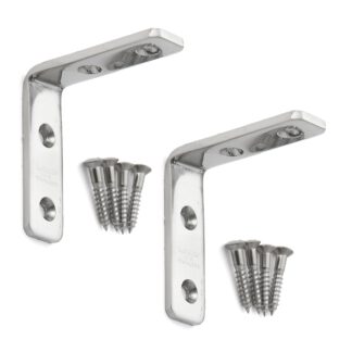 2 stuks corrosiebestendige robuuste montagebeugel, gemaakt van massief roestvrij staal, draagvermogen: 10 kg, oppervlak: glanzend gepolijst, 45 mm (1,8"), SU-45M. Plankdragers voor planken, planken en nog veel meer, van Sugatsune / LAMP® (Japan)