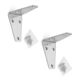 2 stuks corrosiebestendige robuuste montagebeugel, gemaakt van massief roestvrij staal, draagvermogen: 28 kg, oppervlak: glanzend gepolijst, SV-80M. Plankdragers voor scheidingswanden, planken en nog veel meer, van Sugatsune / LAMP® (Japan)
