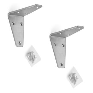 2 stuks corrosiebestendige robuuste montagebeugel, gemaakt van massief roestvrij staal, draagvermogen: 28 kg, oppervlak: satijn mat, SV-80S. Plankdragers voor scheidingswanden, planken en nog veel meer, van Sugatsune / LAMP® (Japan)