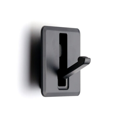 Hoogwaardige vierkante inklapbare haak voor uitsparing, oppervlak: zwart, mat gesatineerd, 52 mm (2,1"), NF-K52-BL. Vierkante vouwhaak met automatische sluiting, voor tinyhouse, camper, jacht en nog veel meer, van Sugatsune / LAMP® (Japan)