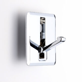 Hoogwaardige vouwhaak met vierkante veer voor uitsparing, oppervlak: verchroomd, 64 mm (2,6"), NF-K64-CR. Vierkante vouwhaak met automatische sluiting, voor tinyhouse, camper, jacht en nog veel meer, van Sugatsune / LAMP® (Japan)