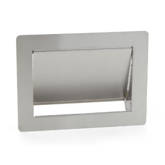 Hoogwaardige rechthoekige afvoerklep voor verticale montage, met soft-close, gemaakt van roestvrij staal, afwerking: mat gesatineerd, 234 mm (9,3"), AZ-GD230-HL. Roestvrijstalen afvalluik, voor gastronomie en nog veel meer, van Sugatsune / LAMP® (Japan)