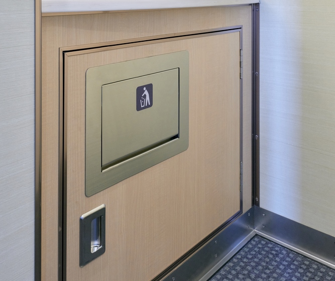 Hoogwaardige rechthoekige afvoerklep voor verticale montage, met soft-close, gemaakt van roestvrij staal, afwerking: mat gesatineerd, 234 mm (9,3"), AZ-GD230-HL. Roestvrijstalen afvalluik, voor gastronomie en nog veel meer, van Sugatsune / LAMP® (Japan) - Afbeelding 13