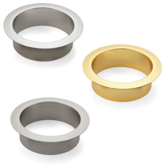 Hoogwaardige afdekking voor afvalbak, ringvormig, Ø136 mm, voor montage in werkblad. Doorvoer voor afvalcontainer van massief roestvrij staal van Sugatsune / LAMP® (Japan)
