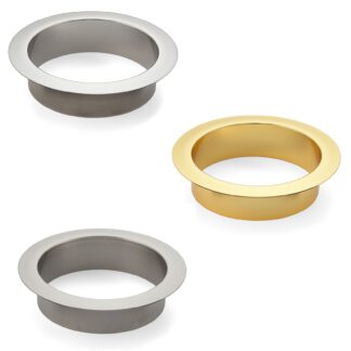 Hoogwaardige afdekking voor afvalbak, ringvormig, Ø170 mm, voor montage in werkblad. Doorvoer voor afvalcontainer van massief roestvrij staal van Sugatsune / LAMP® (Japan)