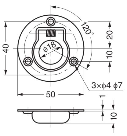 Ringvormige RVS inklapbare handgreep SUS304, 50 mm (1-31/32") 980640. Draaibare ringvormige RVS inklapbare handgreep van RVS V2A, hoogglans gepolijst, voor inspectieklep, inspectiedeur, vochtige omgeving, schip, caravan van Sugatsune / LAMP® (Japan) - Afbeelding 3