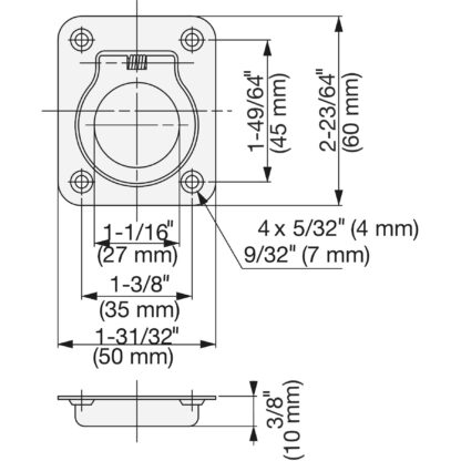 Ringvormige RVS inklapbare handgreep SUS304, 50 mm (1-31/32") 980642. Ringvormige roestvrijstalen vouwgreep gemaakt van roestvrij staal V2A, glanzend gepolijst, voor inspectieklep, inspectiedeur, vochtige omgeving, schip, caravan door Sugatsune / LAMP® (Japan) - Afbeelding 2