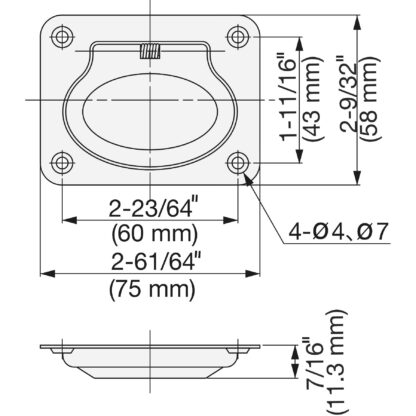 Ringvormige RVS inklapbare handgreep SUS304, 75 mm (2-15/16") 980643. Ringvormige roestvrijstalen vouwgreep gemaakt van roestvrij staal V2A, glanzend gepolijst, veerbelast, voor inspectieklep, inspectiedeur, vochtige omgeving, schip, caravan door Sugatsune / LAMP® (Japan) - Afbeelding 2