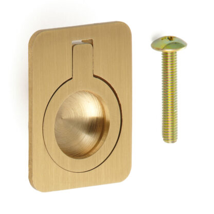 Ringvormige vouwgreep van messing, afwerking: satijn mat, 30,5 mm (1,3") 587-40SB. Ringgreep 587-40SB voor camper, boot, inspectieluik, inspectiedeur, door Sugatsune / LAMP® (Japan)
