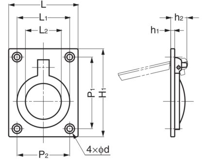 Ringvormige vouwgreep van messing, afwerking: satijn mat, 30,5 mm (1,3") 587B-40SB. Ringgreep 587B-40SB voor camper, boot, inspectieklep, inspectiedeur, door Sugatsune / LAMP® (Japan) - Afbeelding 3