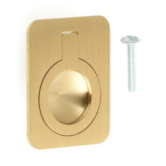 Ringvormige vouwgreep van messing, afwerking: satijn mat, 47,5 mm (1,9") 587-60SB. Ringgreep 587-60SB voor camper, boot, inspectieluik, inspectiedeur, door Sugatsune / LAMP® (Japan)