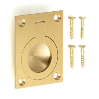 Ringvormige vouwgreep van messing, afwerking: satijn mat, 47,5 mm (1,9") 587B-60SB. Ringgreep 587B-60SB voor camper, boot, inspectieluik, inspectiedeur, door Sugatsune / LAMP® (Japan)