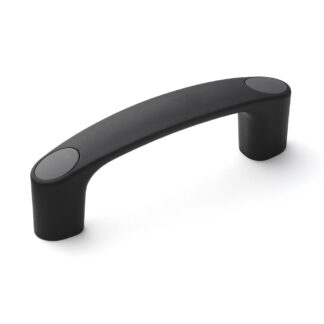 Hoogwaardige robuuste handgreep van versterkt nylon, zwart met grijze afdekkappen, 120 mm (4,8") MJH-120-GR. Machinehandgreep MJH-120-GR voor industriële kasten, productie-installaties, machinebouw, door Sugatsune / LAMP® (Japan)