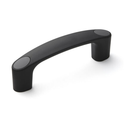 Hoogwaardige robuuste handgreep van versterkt nylon, zwart met grijze afdekkappen, 120 mm (4,8") MJH-120-GR. Machinehandgreep MJH-120-GR voor industriële kasten, productie-installaties, machinebouw, door Sugatsune / LAMP® (Japan)