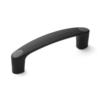 Hoogwaardige robuuste handgreep van versterkt nylon, zwart met grijze afdekkappen, 150 mm (6") MJH-150-GR. Machinehandgreep MJH-150-GR voor industriële kasten, productieapparatuur, machinebouw, door Sugatsune / LAMP® (Japan)