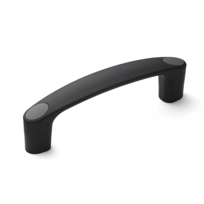 Hoogwaardige robuuste handgreep van versterkt nylon, zwart met grijze afdekkappen, 150 mm (6") MJH-150-GR. Machinehandgreep MJH-150-GR voor industriële kasten, productieapparatuur, machinebouw, door Sugatsune / LAMP® (Japan)