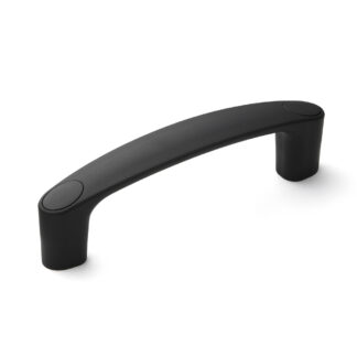 Hoogwaardige robuuste apparaatgreep van versterkt nylon, zwart met zwarte afdekdoppen, 150 mm (6") MJH-150-BL. Machinehandgreep MJH-150-BL voor industriële kasten, productieapparatuur, machinebouw, door Sugatsune / LAMP® (Japan)