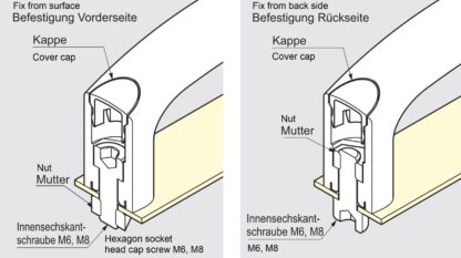 Hoogwaardige robuuste handgreep van versterkt nylon, zwart met zwarte afdekdoppen, 93 mm (3,7") MJH-93-BL. Machinehandgreep MJH-93-BL voor industriële kasten, productie-installaties, machinebouw, door Sugatsune / LAMP® (Japan) - Afbeelding 3