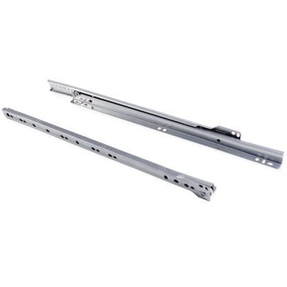 Rolstootgeleiders, gedeeltelijke verlenging, grijs metallic, RAL 9022, gelakt, 350 mm (13,8") E.T30C.35.AL. Stalen geleiderails met gedeeltelijke uitbouw, voor houten lade, lade, houten lade, keukenmeubilair, kantoormeubilair, woningmeubilair, door EMUCA