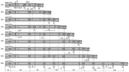 Rolstootgeleiders, gedeeltelijke verlenging, grijs metallic, RAL 9022, gelakt, 350 mm (13,8") E.T30C.35.AL. Stalen geleiderails met gedeeltelijke uitbouw, voor houten lade, lade, houten lade, keukenmeubilair, kantoormeubilair, woningmeubilair, door EMUCA - Afbeelding 5