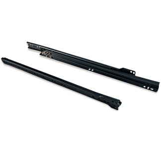 Rolstuwgeleiders, gedeeltelijke verlenging, zwart gelakt, RAL 9005, 350 mm (13.8") E.T30C.35.BL. Stalen geleiderails met gedeeltelijke uitbouw, voor houten lade, lade, houten lade, keukenmeubilair, kantoormeubilair, woningmeubilair, door EMUCA