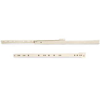 Rolstuwgeleiders, gedeeltelijke verlenging, wit gelakt, RAL 9001, 250 mm (9.9") E.T30C.25.WH. Rolschuifgeleiders van staal met gedeeltelijke verlenging, voor houten lade, dienbladtrekker, houten lade, keukenmeubilair, kantoormeubilair, huismeubilair, door