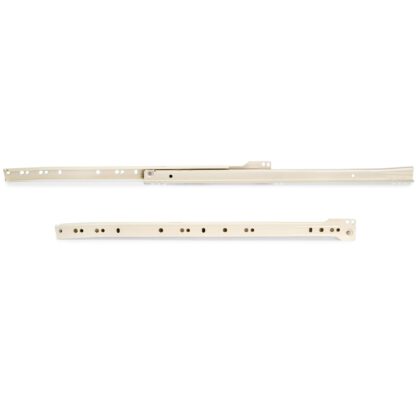 Rolstuwgeleiders, gedeeltelijke verlenging, wit gelakt, RAL 9001, 250 mm (9.9") E.T30C.25.WH. Rolschuifgeleiders van staal met gedeeltelijke verlenging, voor houten lade, dienbladtrekker, houten lade, keukenmeubilair, kantoormeubilair, huismeubilair, door