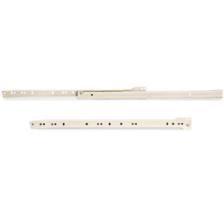 Rolstuwgeleiders, gedeeltelijke verlenging, wit gelakt, RAL 9001, 350 mm (13.8") E.T30C.35.WH. Stalen geleiderails met gedeeltelijke uitbouw, voor houten lade, lade, houten lade, keukenmeubilair, kantoormeubilair, woningmeubilair, door EMUCA
