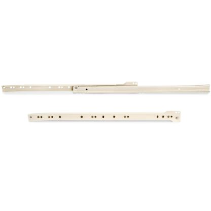 Rolstuwgeleiders, gedeeltelijke verlenging, wit geschilderd, RAL 9001, 450 mm (17,8"). Stalen geleiderails met gedeeltelijke uitbouw, voor houten lade, lade, houten lade, keukenmeubilair, kantoormeubilair, woningmeubilair, door EMUCA