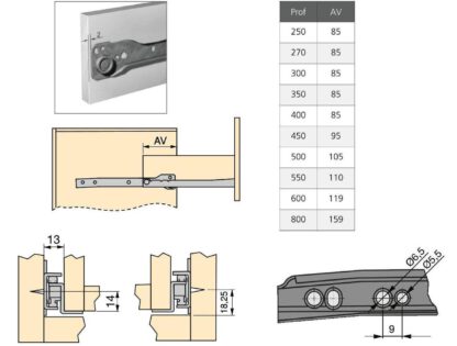 Rolstuwgeleiders, gedeeltelijke verlenging, wit gelakt, RAL 9001, 500 mm (19,7"). Stalen geleiderails met gedeeltelijke uitbouw, voor houten lade, lade, houten lade, keukenmeubilair, kantoormeubilair, woningmeubilair, door EMUCA - Afbeelding 5