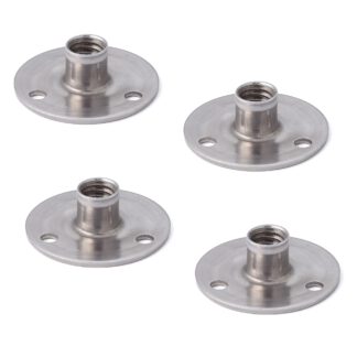 4-delige ronde montageplaat met 3/8-16 UNC-schroefdraad, montageplaat, roestvrij staal, 36 mm (1,5"), AP36-N3. Opschroefbare plaat, voor meubelpoten, meubelwielen, machinevoeten, kastpoten, bankpoten en nog veel meer, van Sugatsune / LAMP® (Japan)