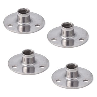 4-delige ronde montageplaat met M10 schroefdraad, montageplaat, RVS, 36 mm (1,5"), AP36-M10. Opschroefbare plaat, voor meubelpoten, meubelwielen, machinevoeten, kastpoten, bankpoten en nog veel meer, van Sugatsune / LAMP® (Japan)