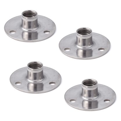4-delige ronde montageplaat met M10 schroefdraad, montageplaat, RVS, 36 mm (1,5"), AP36-M10. Opschroefbare plaat, voor meubelpoten, meubelwielen, machinevoeten, kastpoten, bankpoten en nog veel meer, van Sugatsune / LAMP® (Japan)