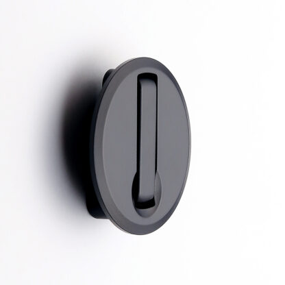 Hoogwaardige ronde haak met veerscharnier voor uitsparing, oppervlak: zwart, mat zijdeschijn, 52 mm (2,1"), NF-R52-BL. Ronde vouwhaak met automatische sluiting, voor tinyhouse, camper, caravan, jacht, trein, bus en nog veel meer, van Sugatsune / LAMP® (Ja - Afbeelding 2