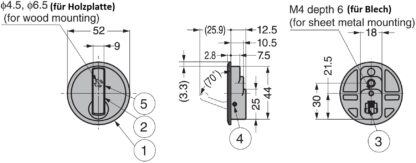Hoogwaardige ronde inklapbare haak voor uitsparing, oppervlak: verchroomd, 52 mm (2,1"), NF-R52-CR. Ronde vouwhaak met automatische sluiting, voor tinyhouse, camper, caravan, jacht, trein, bus en nog veel meer, van Sugatsune / LAMP® (Japan) - Afbeelding 3