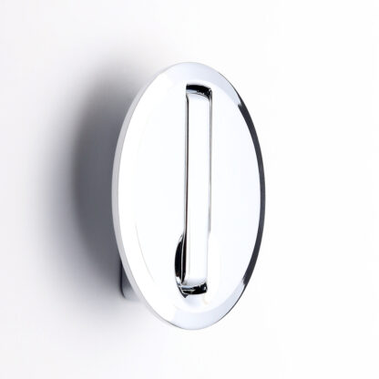 Hoogwaardige ronde inklapbare haak met veer voor inbouw, oppervlak: verchroomd, 64 mm (2,6"), NF-R64-CR. Ronde vouwhaak met automatische sluiting, voor tinyhouse, camper, caravan, jacht, trein, vliegtuig, bus en nog veel meer, van Sugatsune / LAMP® (Japan - Afbeelding 2